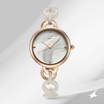 Fastrack Younique Quartz Analog Mother Of Pearl Dial Acetate And Metal Strap Watch For Girls