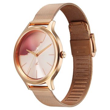 Fastrack Style Up Quartz Analog Pink Dial Rose Gold Colour Stainless Steel Strap Watch For Girls