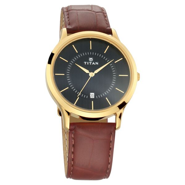 Titan Quartz Analog with Date Black Dial Leather Strap Watch for Men - image number 1