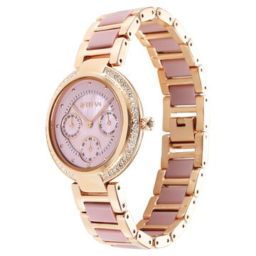Titan Acetate Mother Of Pearl Quartz Multifunction Strap watch for Women