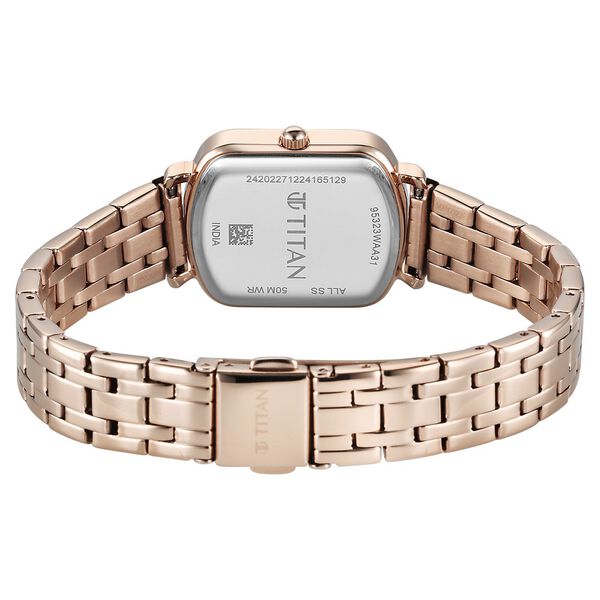 Titan Purple Metro Quartz Analog Red Dial Rose Gold Plated Stainless Steel Strap Watch For Women - image number 4