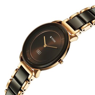 Titan Edge Melange Quartz Analog Brown Dial Rose Gold Steel & Ceramic Strap Watch For Women