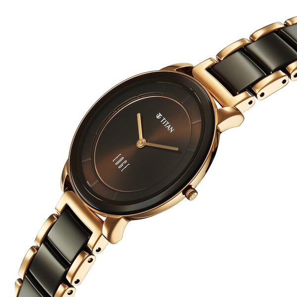 Titan Edge Melange Quartz Analog Brown Dial Rose Gold Steel & Ceramic Strap Watch For Women - image number 3