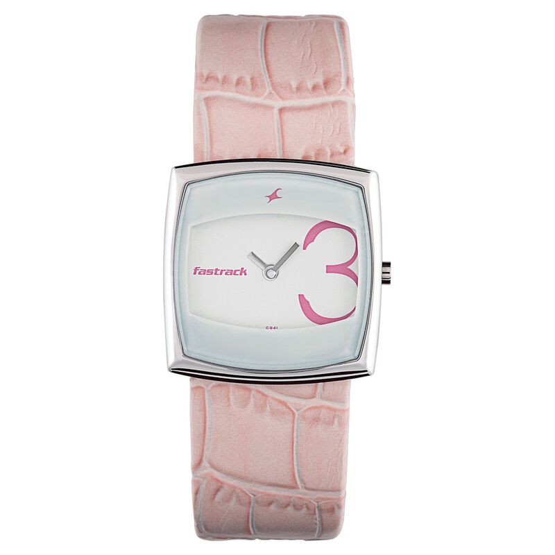 Fastrack Quartz Analog White Dial Leather Strap Watch for Girls