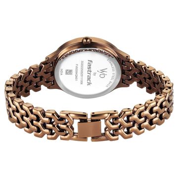 Vyb Spotlight By Fastrack Quartz Analog Rose Gold Dial Brown Metal Strap Watch For Girls