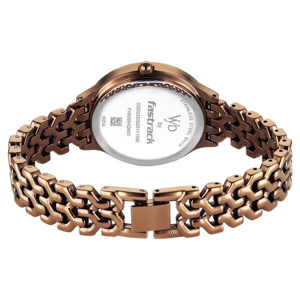 Vyb Spotlight By Fastrack Quartz Analog Rose Gold Dial Brown Metal Strap Watch For Girls - image number 6