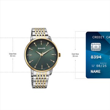 Sonata Eternia Quartz Analog Green Dial Metal Strap Watch For Men