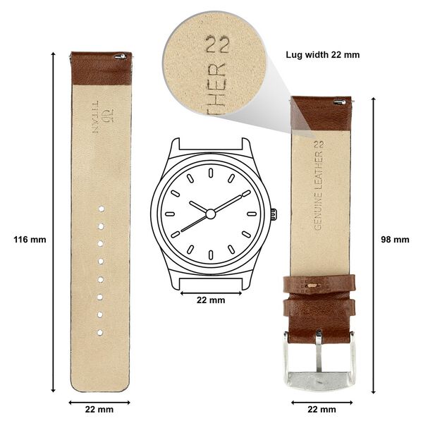22 mm Tan Genuine Leather Strap for Men - image number 1