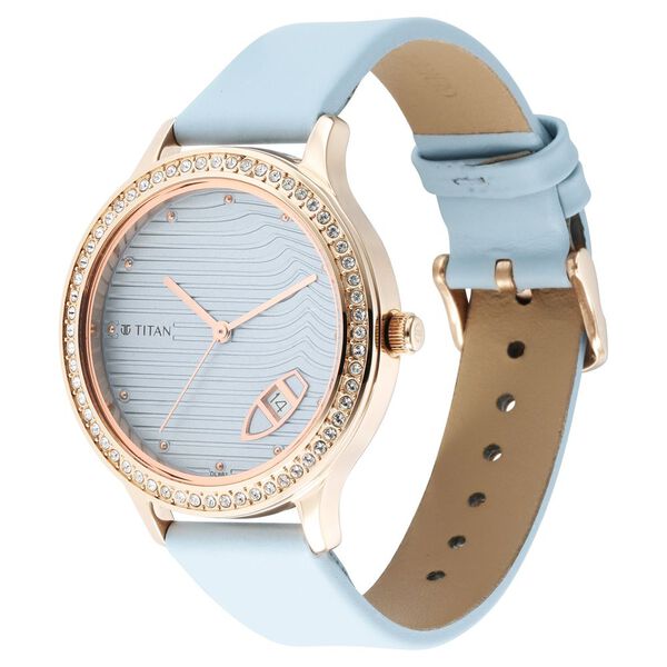 Titan Wander Blue Dial Women Watch With Leather Strap - image number 2