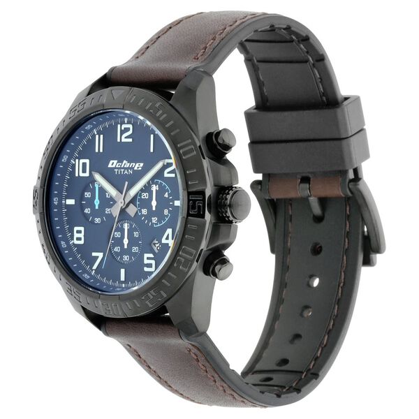 Titan Octane Hyper Lume Blue Dial Chronograph Leather Strap watch for Men - image number 2