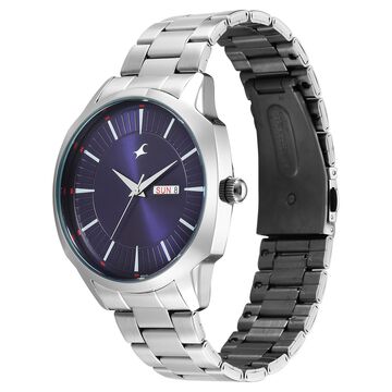 Fastrack Stunners Quartz Analog Purple Dial Silver Stainless Steel Strap Watch For Guys