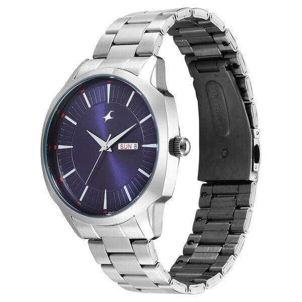 Fastrack Stunners Quartz Analog Purple Dial Silver Stainless Steel Strap Watch For Guys - image number 2