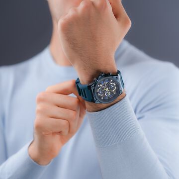 Police Men's Sonic KL Rahul Edition Multifunction Watch with Blue Silicone Strap