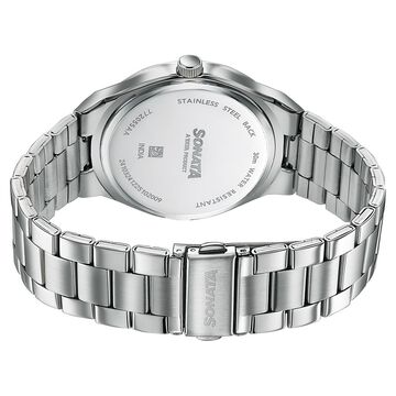 Sonata Jashn Quartz Analog Black Dial Silver Metal Strap Watch For Men