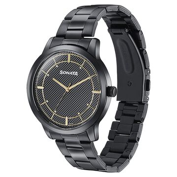 Sonata Quartz Analog Black Dial Black Stainless Steel Strap Watch For Men