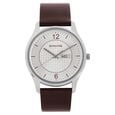 Sonata Quartz Analog with Day and Date White Dial Leather Strap Watch for Men