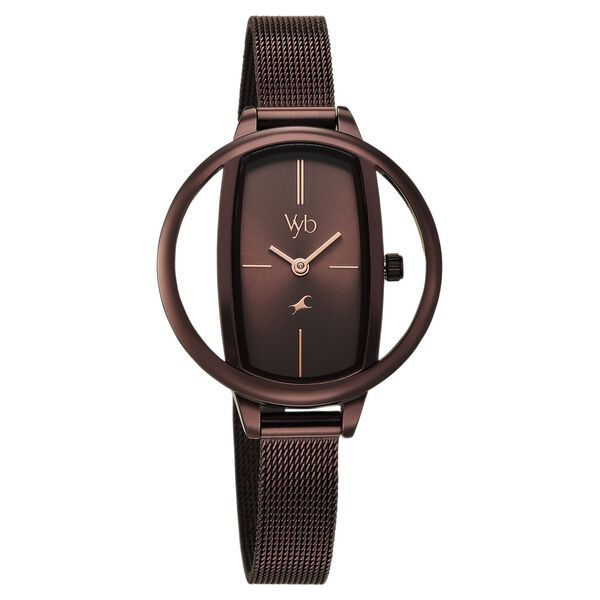 Vyb Charmer By Fastrack Quartz Analog Brown Dial Brown Stainless Steel Strap Watch For Girls - image number 2