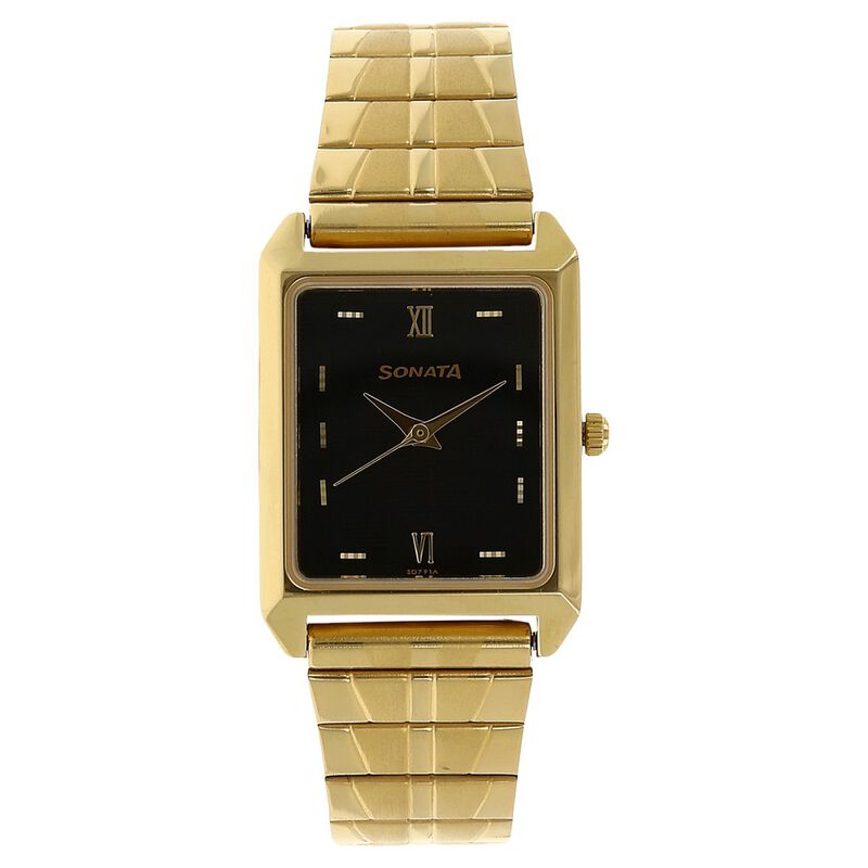 Sonata Quartz Analog Black Dial Metal Strap Watch for Men