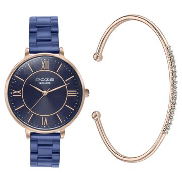 Sonata Poze Quartz Analog Blue Dial Stainless Steel Strap Watch For Women