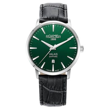 Roamer Valais Gents Interchangable Box Set Quartz Analog with Date Black Dial Black Leather Strap Watch For Men
