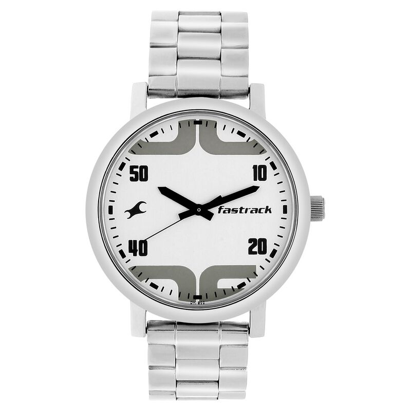 Fastrack Bold Quartz Analog White Dial Stainless Steel Strap Watch for Guys