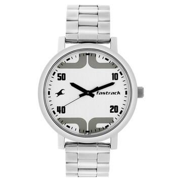 Fastrack Bold Quartz Analog White Dial Stainless Steel Strap Watch for Guys