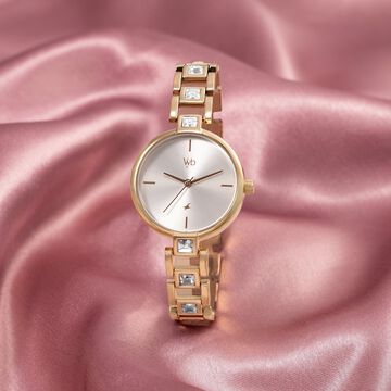 Vyb Manifester By Fastrack Quartz Analog Silver Dial Rose Gold Metal Strap Watch For Girls