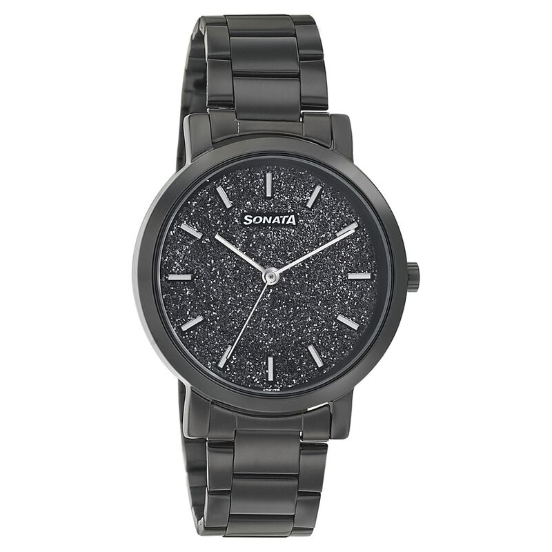 Sonata Onyx Black Dial Women Watch With Stainless Steel Strap