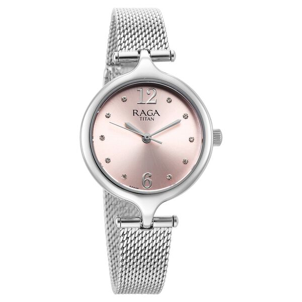 Titan Raga Showstopper Quartz Analog Pink Dial Silver Metal Strap Watch For Women - image number 1