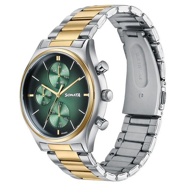 Sonata Festive Quartz Multifunction Green Dial Two Toned Metal Strap Watch For Men - image number 2