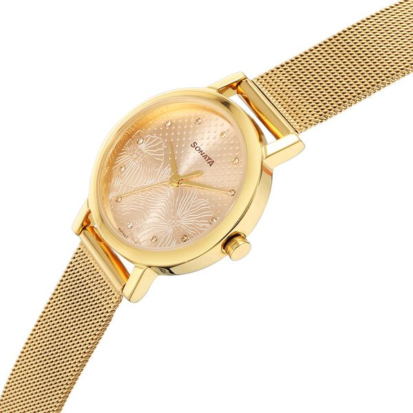 Sonata Quartz Analog Rose Gold Stainless Steel Strap for Women - image number 2