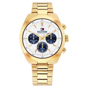 Tommy Hilfiger Quartz Chronograph Off White Dial Golden Stainless Steel Strap Watch For Men