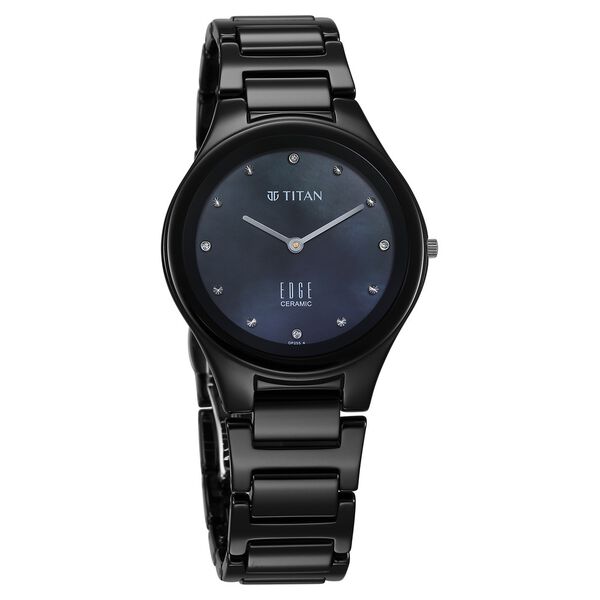 Titan Edge Ceramic Quartz in Glossy Black with Diamonds and Rich Mother of Pearl Dial Watch for Women - image number 1