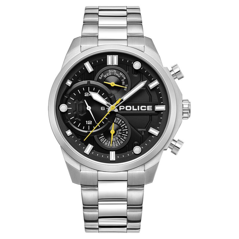 Police Quartz Multifunction Black Dial Silver Stainless Steel Strap Watch for Men
