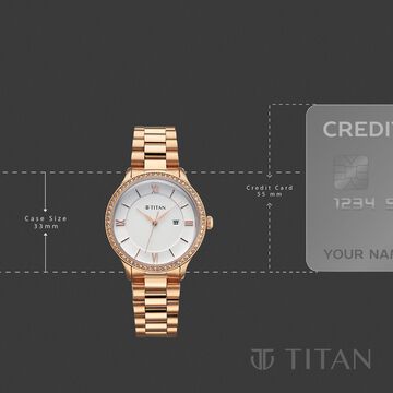 Titan Purple Prestige Quartz Analog with Date White Dial Rose Gold Stainless Steel Strap Watch For Women