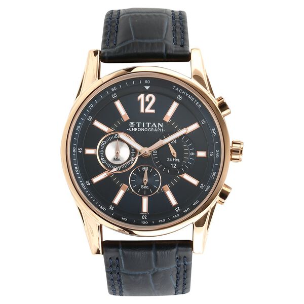 Titan Quartz Chronograph Blue Dial Leather Strap Watch for Men - image number 0