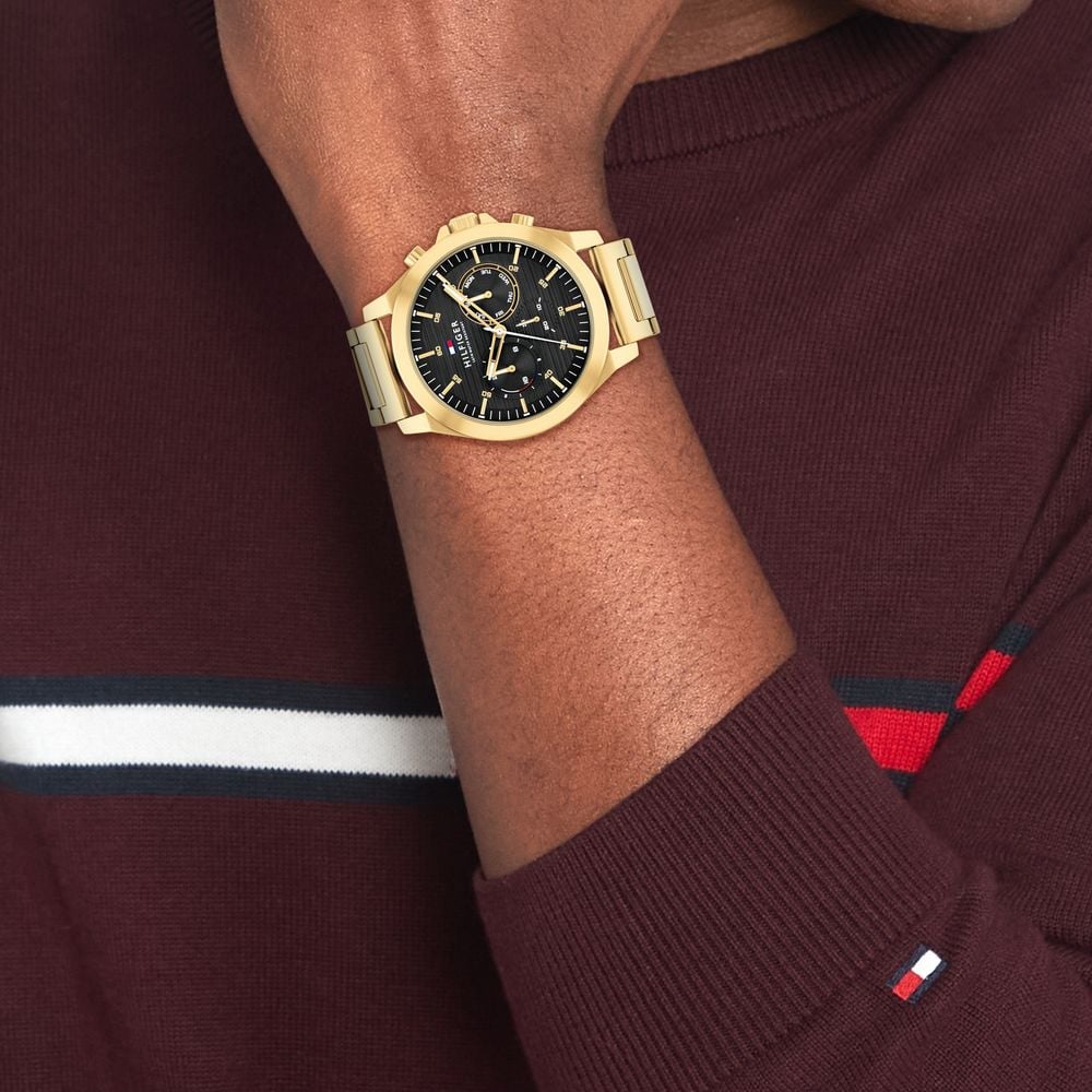 Tommy hilfiger men's gold tone black dial chronograph watch outlet