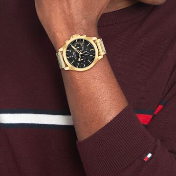 Tommy Hilfiger Black Dial Golden Colour Stainless Steel Strap Watch for Men
