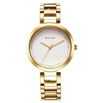 Titan Workwear Quartz Analog White Dial Golden Stainless Steel Strap Watch for Women