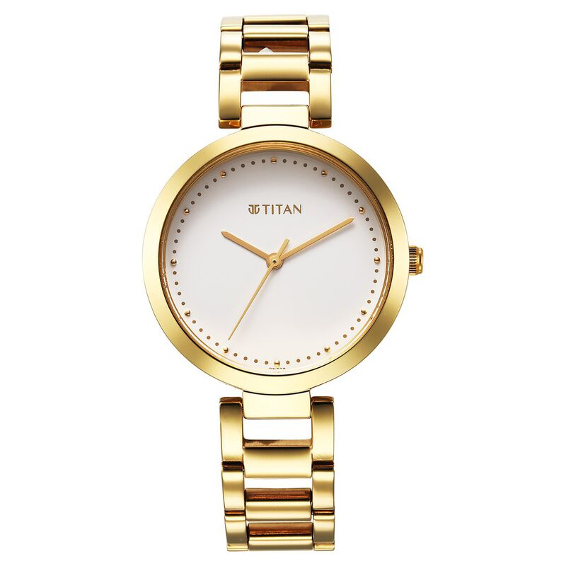 Titan Workwear Quartz Analog White Dial Golden Stainless Steel Strap Watch for Women - image number 0