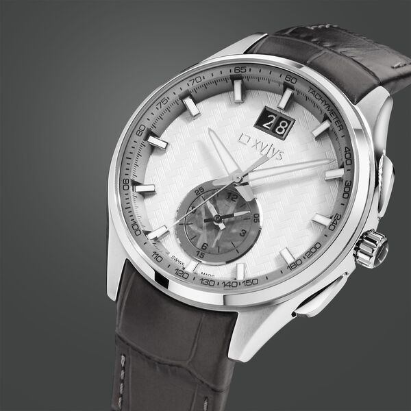 Xylys Swiss Chronograph Grey Leather Strap White Dial Watch For Men - image number 0