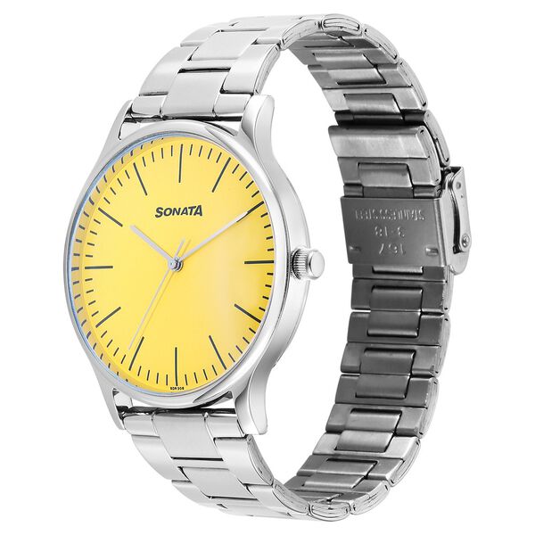 Sonata Aspire Quartz Analog Yellow Dial Stainless Steel Strap Watch For Men - image number 2