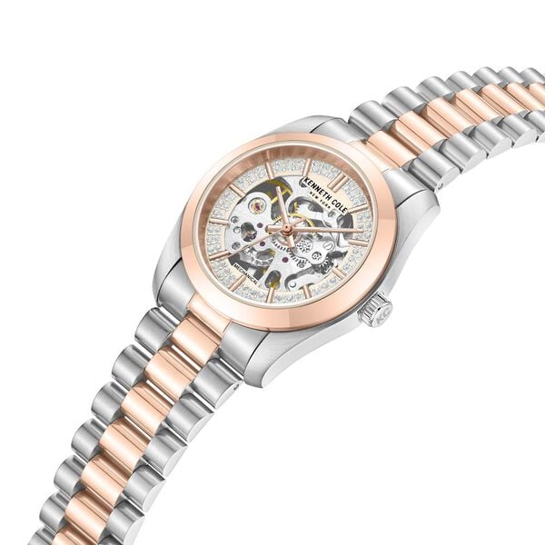 Kenneth Cole Mechanical Hand Wound Analog Mechanical Rose Gold Dial With Two Toned Stainless Steel Strap Watch For Women - image number 3
