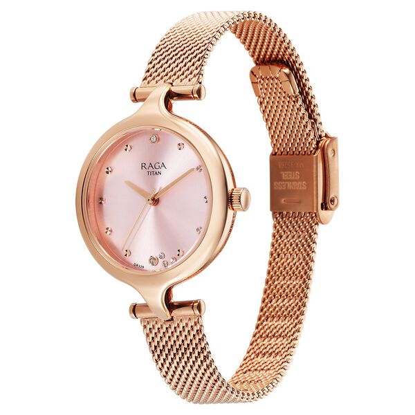 Titan Raga Showstopper Quartz Analog Rose Gold Dial Metal Strap Watch For Women - image number 2