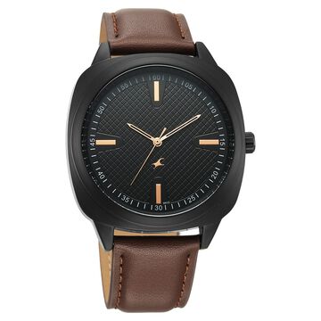 Fastrack Stunners X Quartz Analog Black Dial Leather Strap Watch For Guys