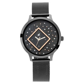 Fastrack Fit Outs Quartz Analog Black Dial Metal Strap Watch for Girls