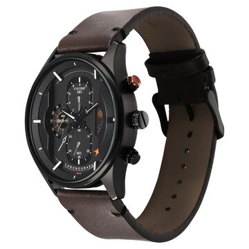 Fastrack Opulence Sun Moon Chronograph Black Dial Brown Leather Strap Analog Quartz Watch For Guys