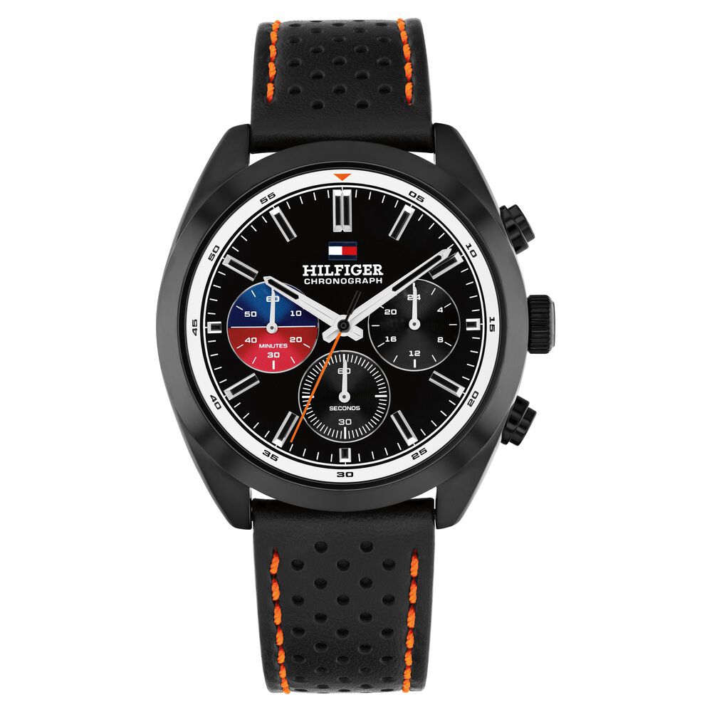 Tommy Hilfiger Quartz Chronograph Black Dial Black Leather Strap Watch For Men-image-15