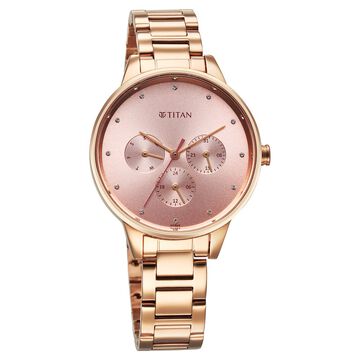 Titan Purple Razzle Dazzle Quartz Analog with Day and Date Pink Dial Rose Gold Stainless Steel Strap Watch For Women