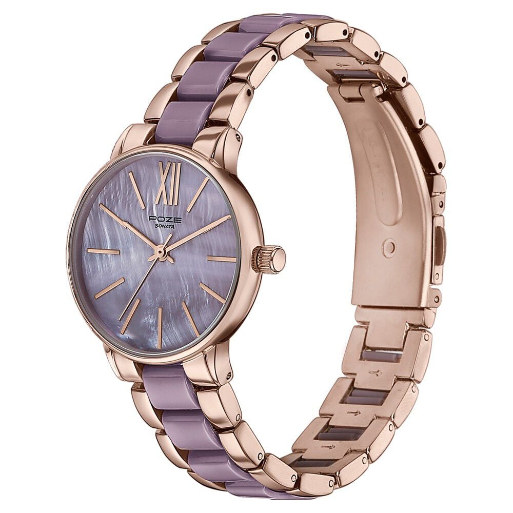 Buy Online Sonata Poze Quartz Analog Pink Dial Metal Strap Watch